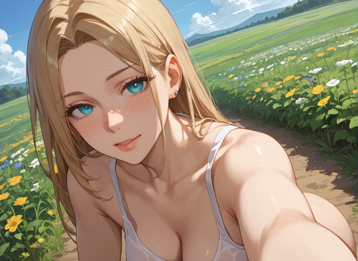 1girl, breasts, outdoors, solo, looking at viewer, blonde hair · Yamete.gg