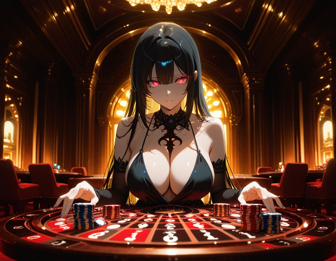 1girl, breasts, dress, black dress, solo, long hair · Yamete.gg