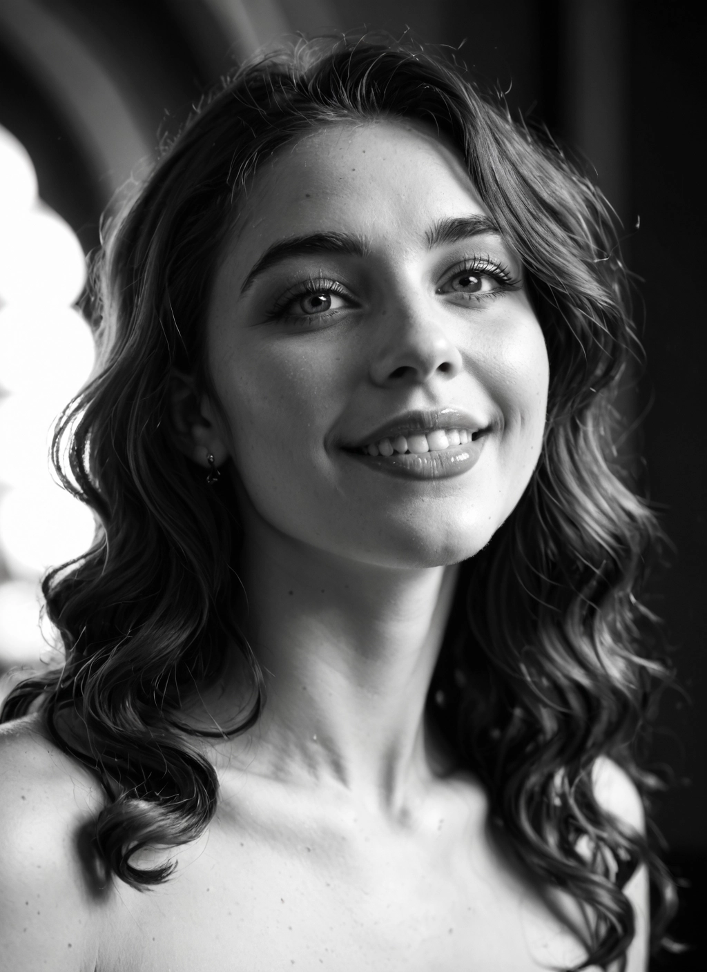 1girl, monochrome, greyscale, solo, jewelry, earrings · Yamete.gg
