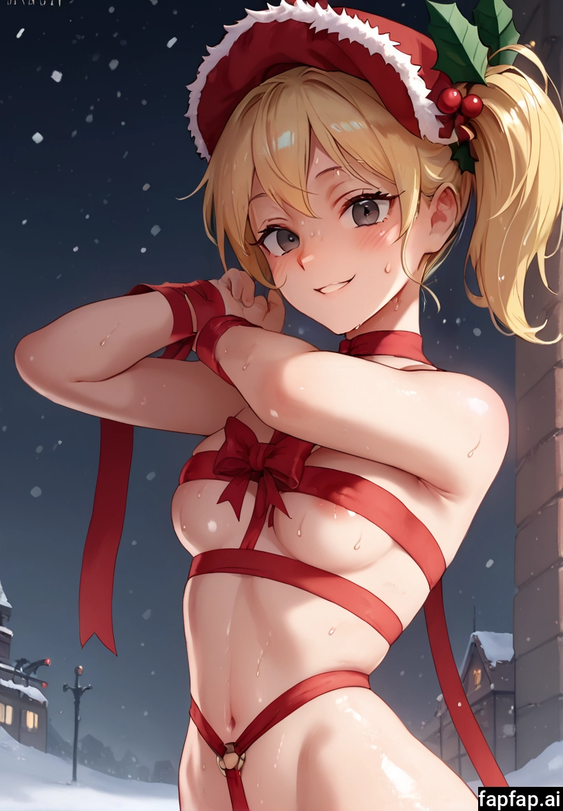 1girl, breasts, blonde hair, solo, naked ribbon, navel · Yamete.gg