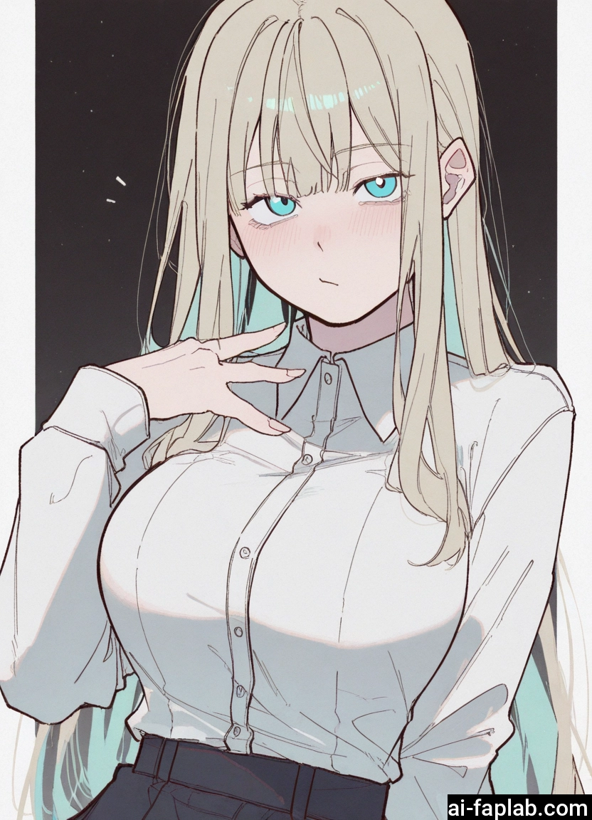 1girl, solo, shirt, breasts, long hair, white shirt