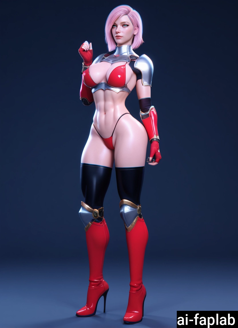 1girl, solo, breasts, pink hair, high heels, boots · Yamete.gg