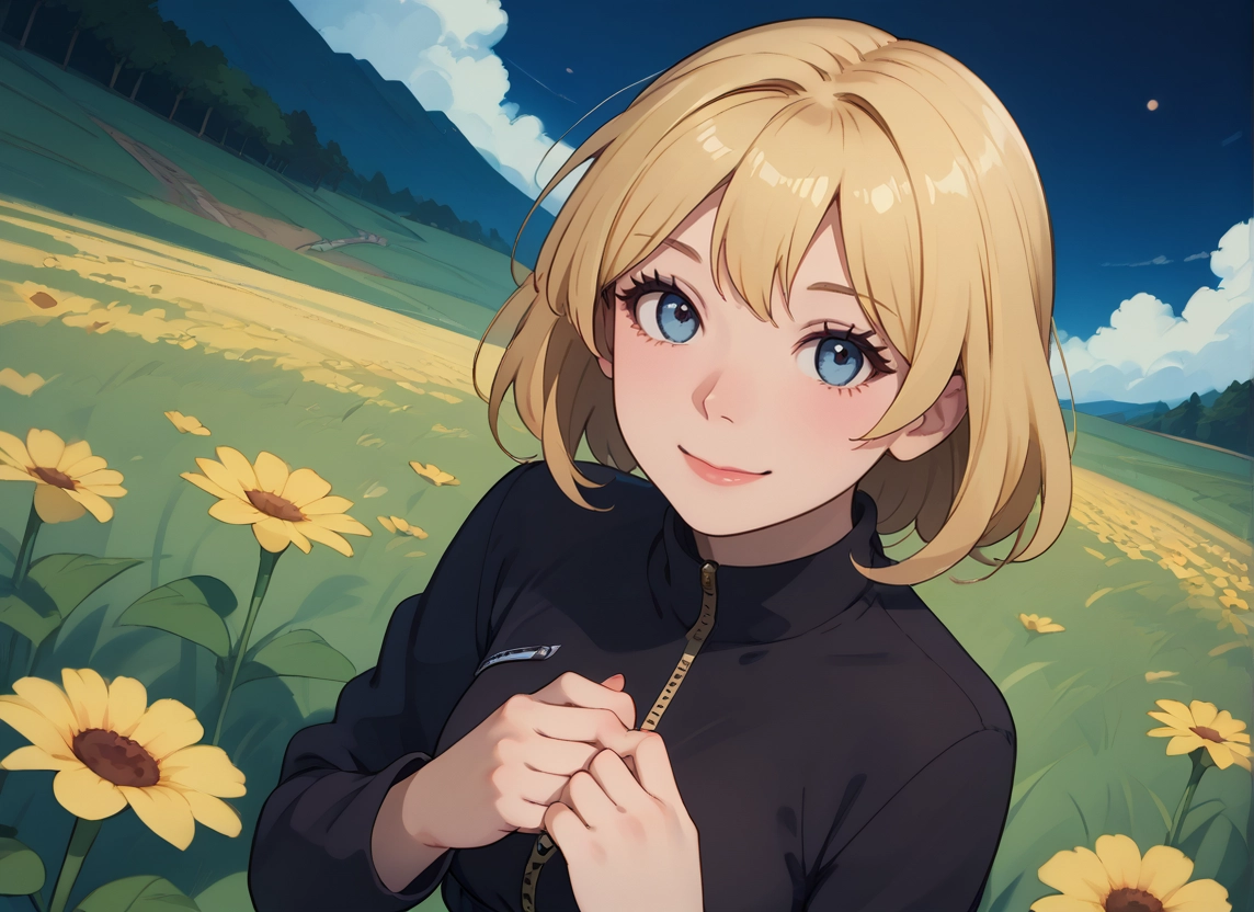 1girl, flower, blue eyes, blonde hair, smile, looking at viewer · Yamete.gg