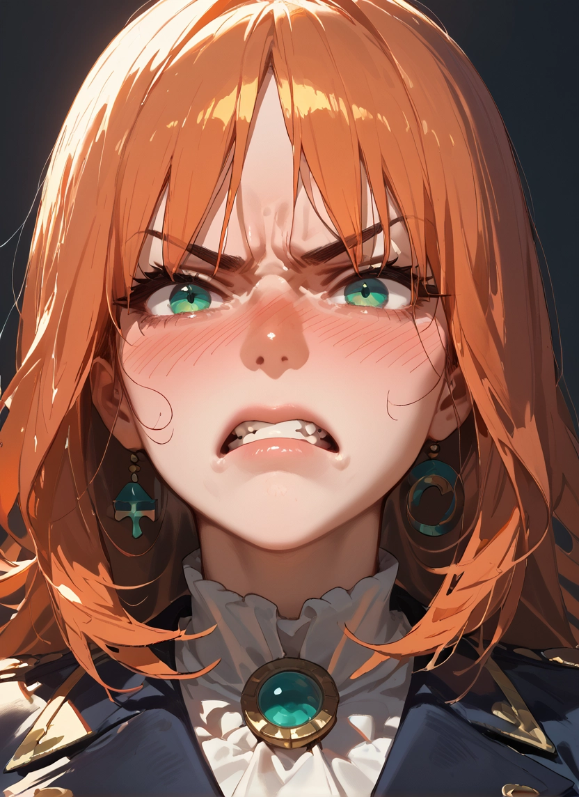 1girl, solo, jewelry, earrings, blush, teeth · Yamete.gg