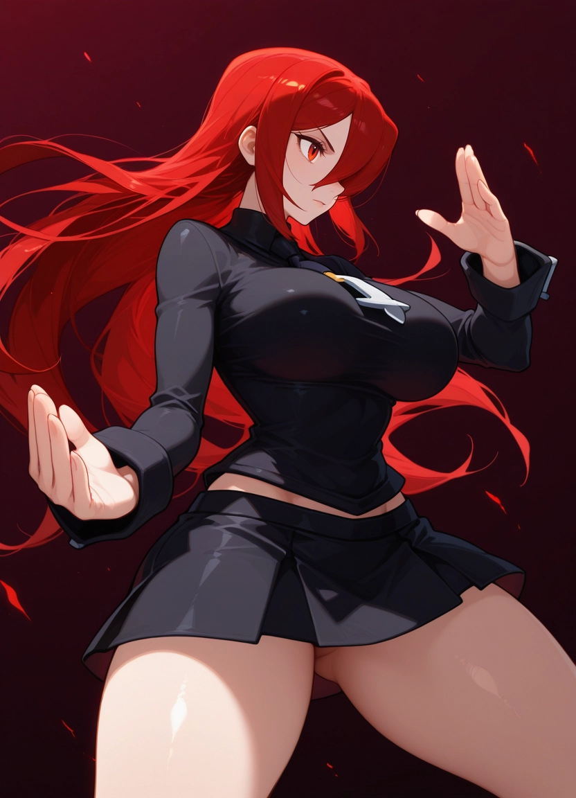 1girl, breasts, red hair, solo, skirt, long hair · Yamete.gg