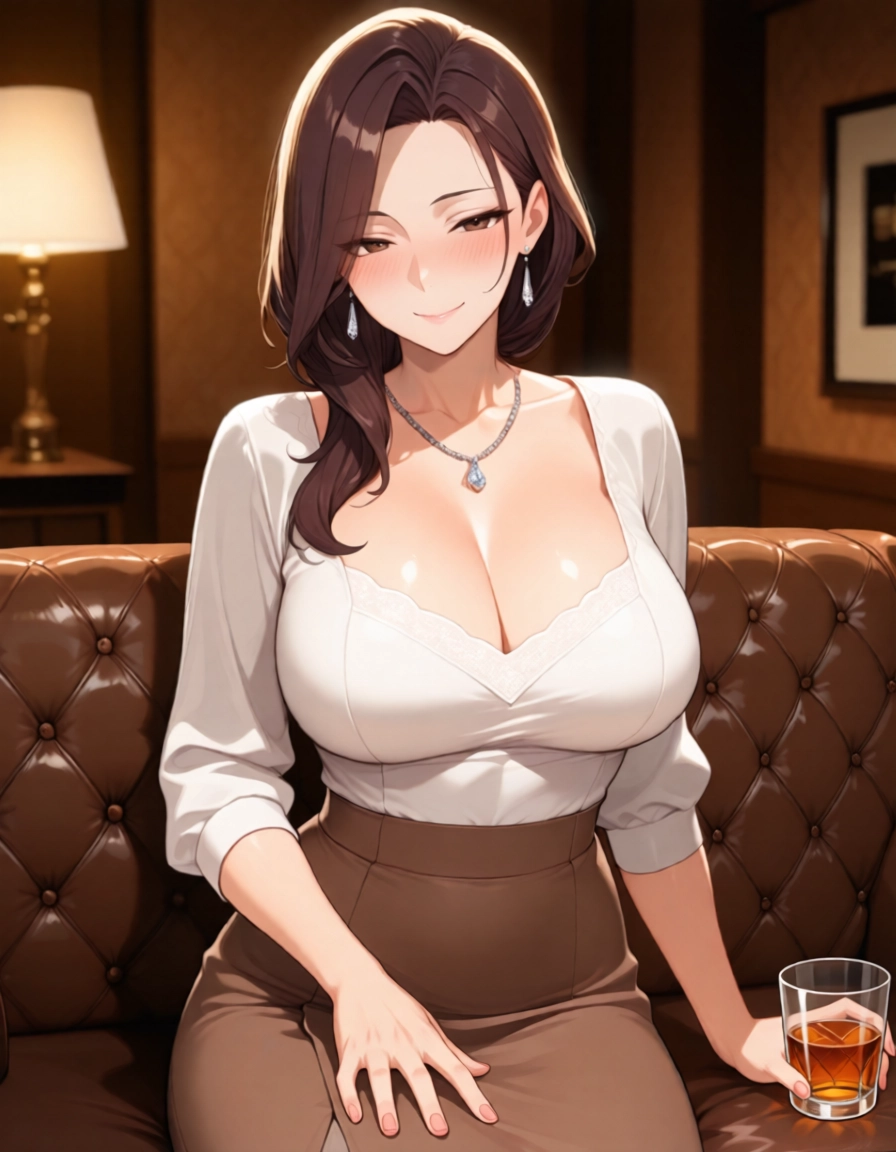 1girl, breasts, jewelry, cleavage, skirt, solo · Yamete.gg