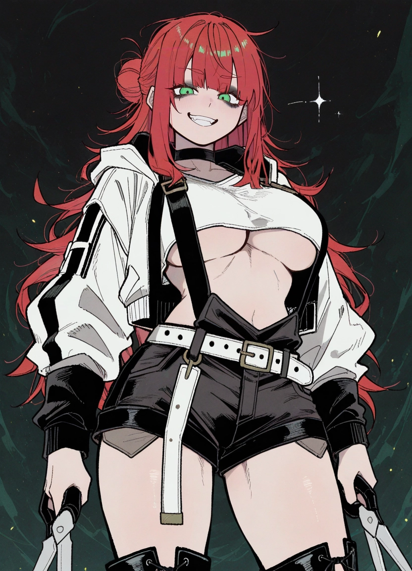 1girl, breasts, green eyes, solo, smile, underboob · Yamete.gg