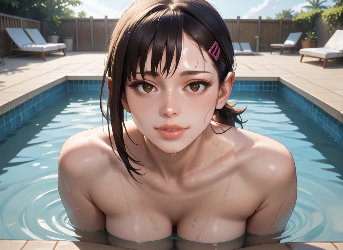 1girl, breasts, solo, brown eyes, looking at viewer, hair ornament · Yamete.gg