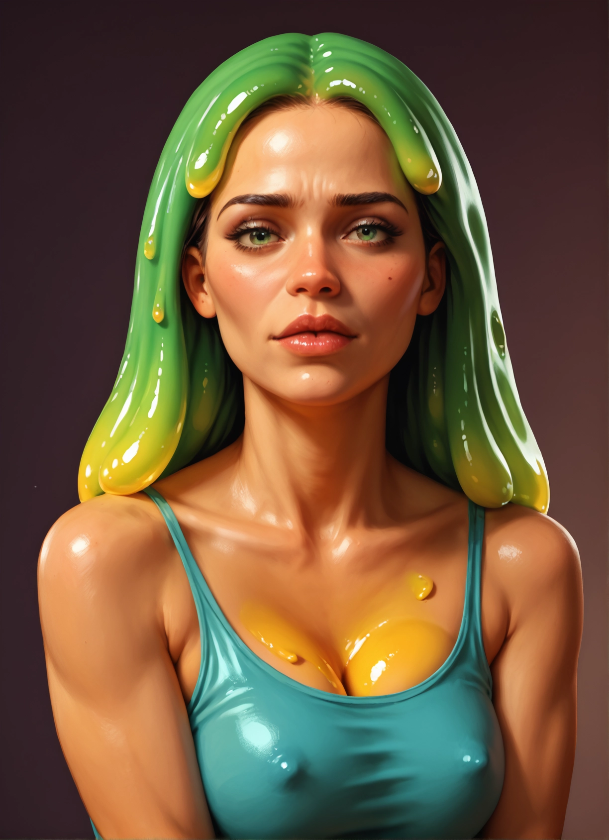 1girl, solo, breasts, green eyes, mole, green hair · Yamete.gg