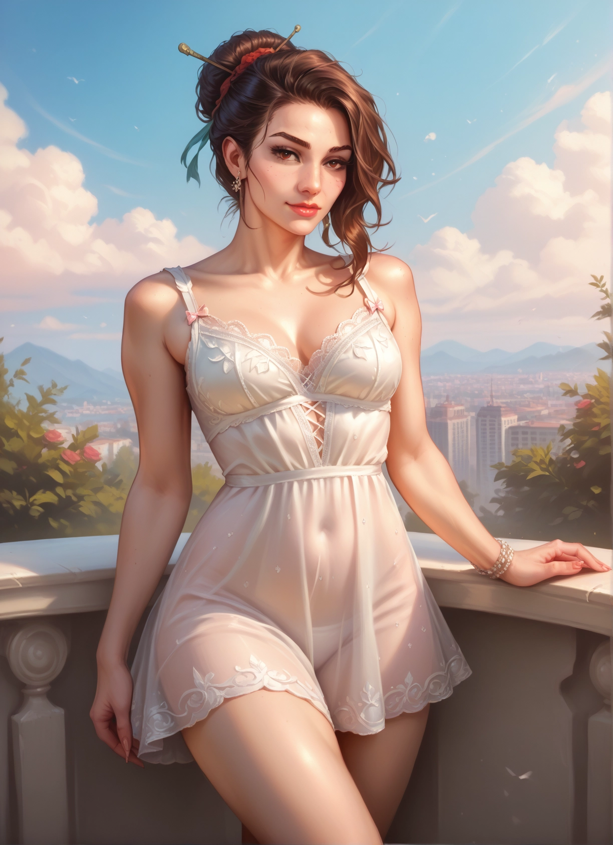 1girl, solo, brown hair, breasts, jewelry, underwear · Yamete.gg