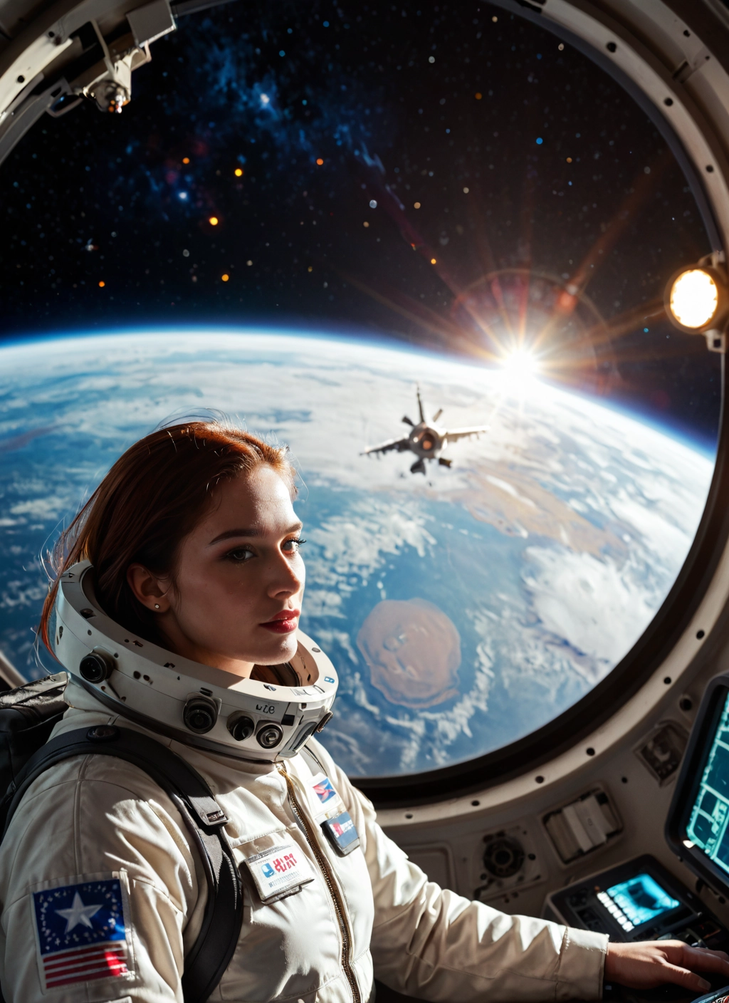 1girl, space, planet, spacesuit, astronaut, solo