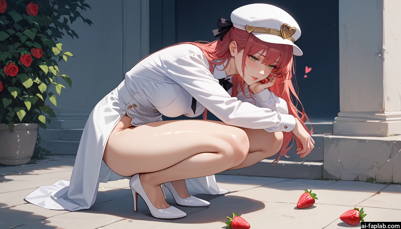 1girl, high heels, breasts, green eyes, food, hat · Yamete.gg