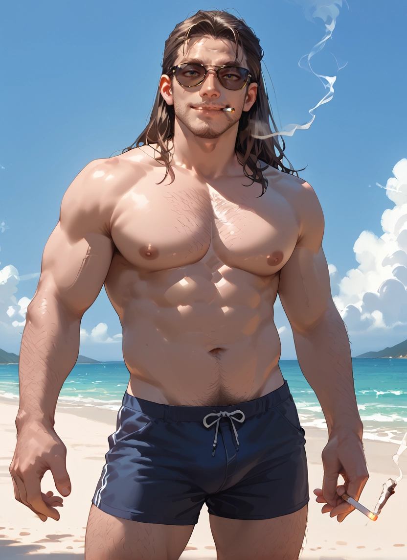 1boy, male focus, pectorals, muscular male, muscular, nipples · Yamete.gg