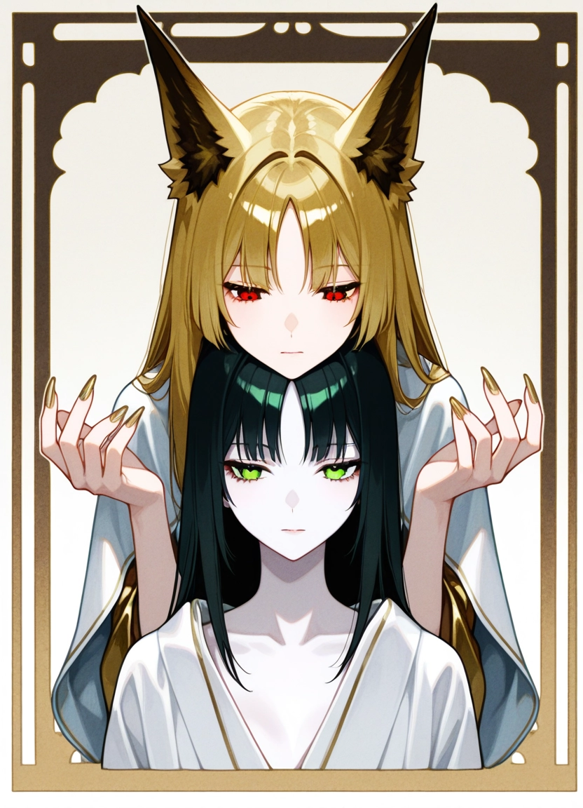 animal ears, red eyes, 2girls, green eyes, multiple girls, long hair · Yamete.gg