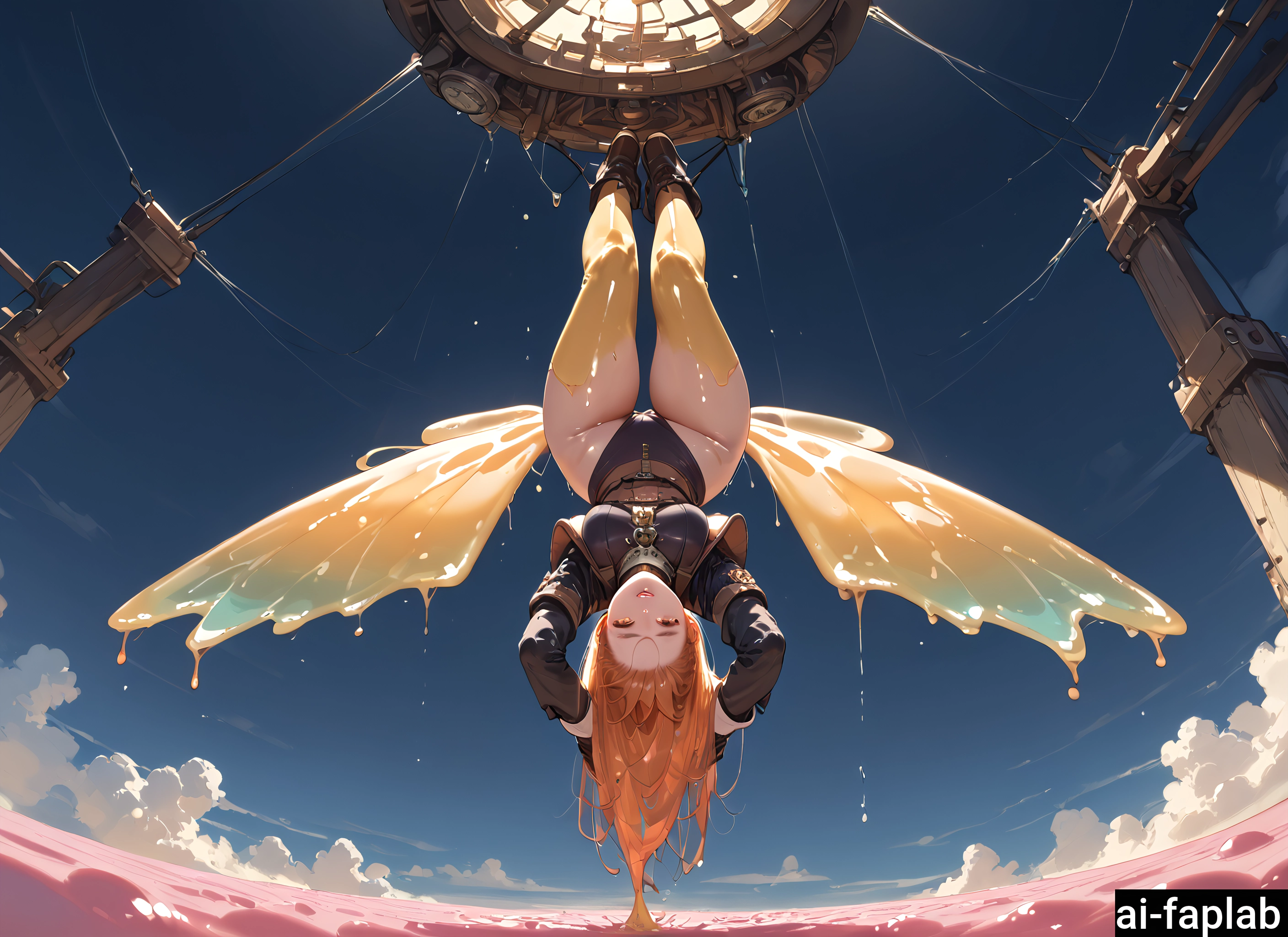 1girl, solo, wings, sky, long hair, upside-down · Yamete.gg