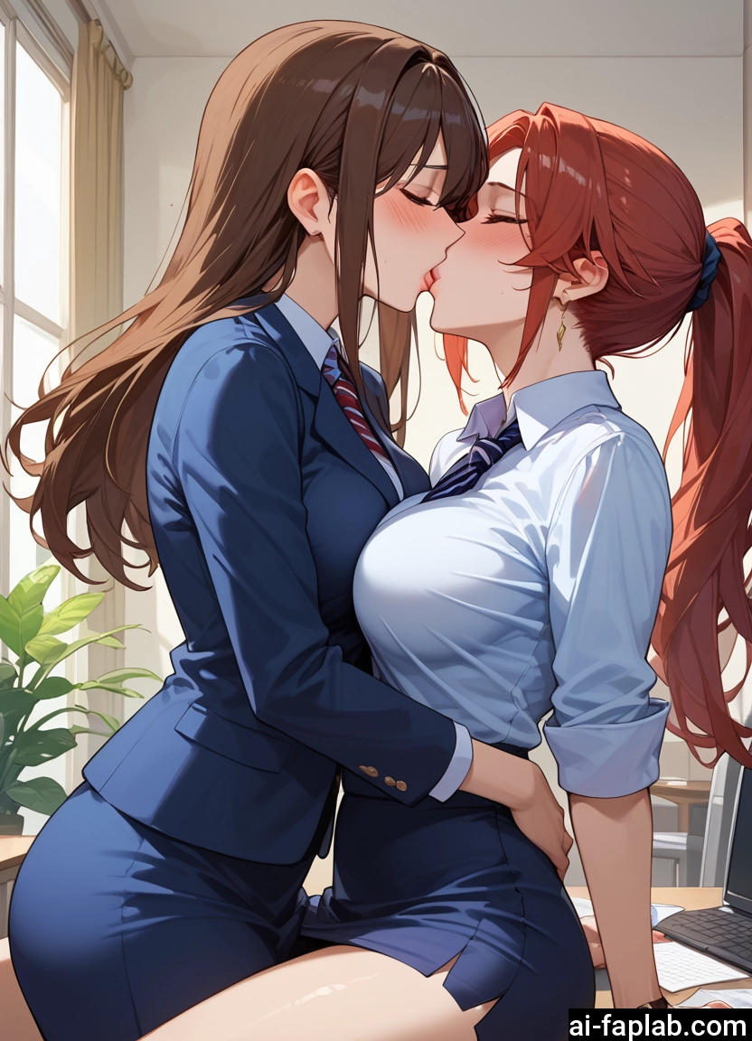 multiple girls, 2girls, breasts, kiss, yuri, skirt