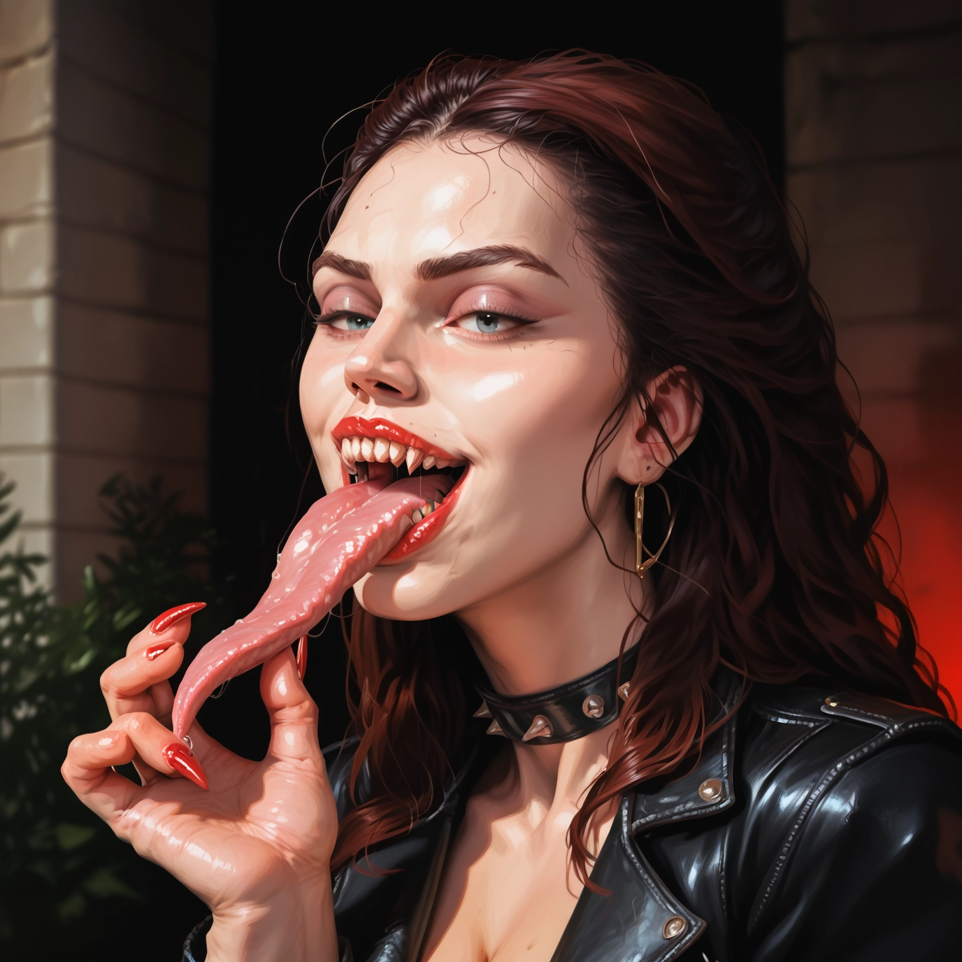 1girl, tongue, jewelry, solo, earrings, tongue out · Yamete.gg