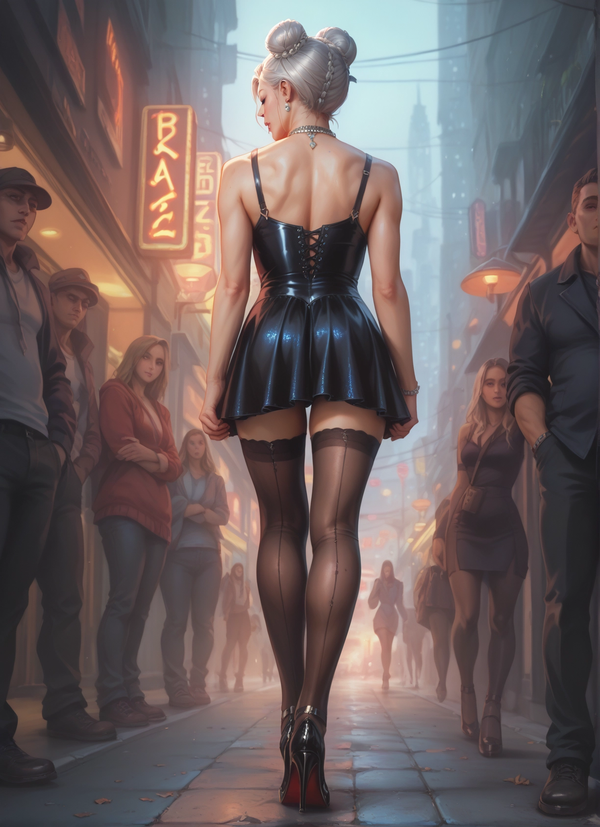 thighhighs, multiple girls, high heels, jewelry, dress, earrings · Yamete.gg