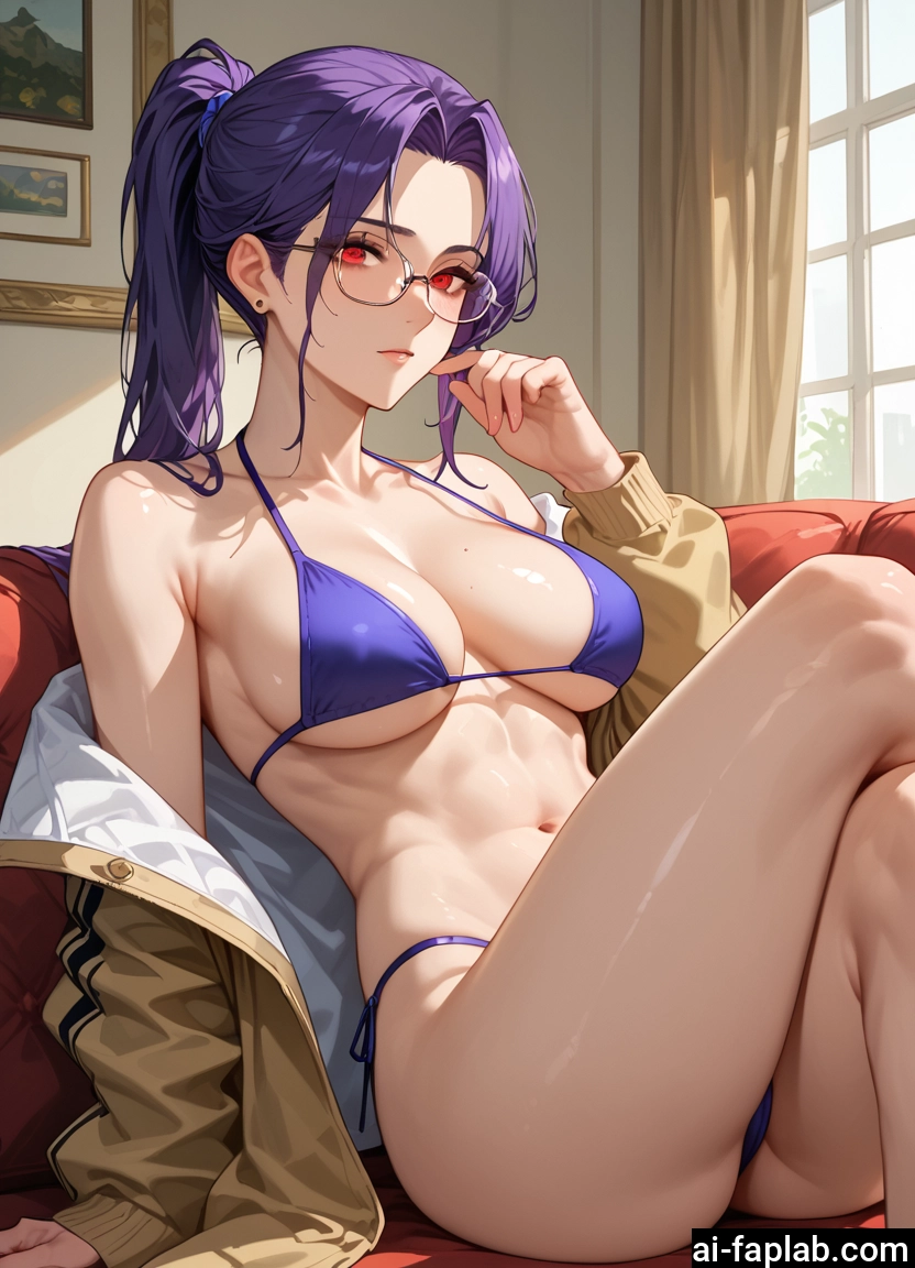 breasts, 1girl, swimsuit, bikini, glasses, red eyes · Yamete.gg