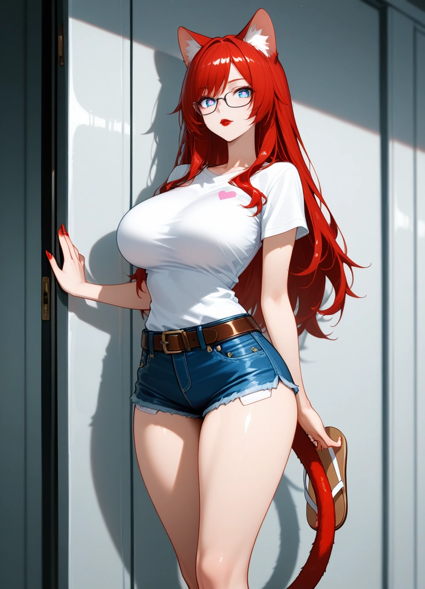 1girl, solo, breasts, red hair, animal ears, tail · Yamete.gg