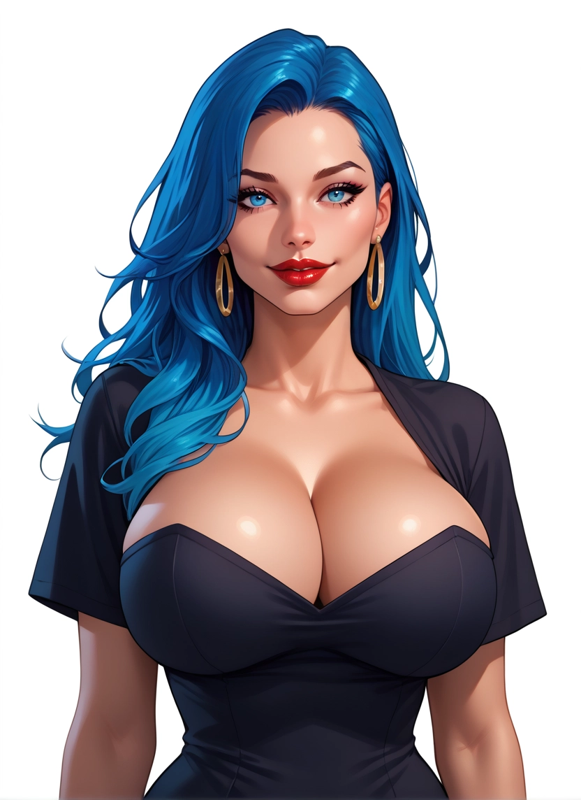 1girl, breasts, jewelry, earrings, cleavage, blue eyes · Yamete.gg