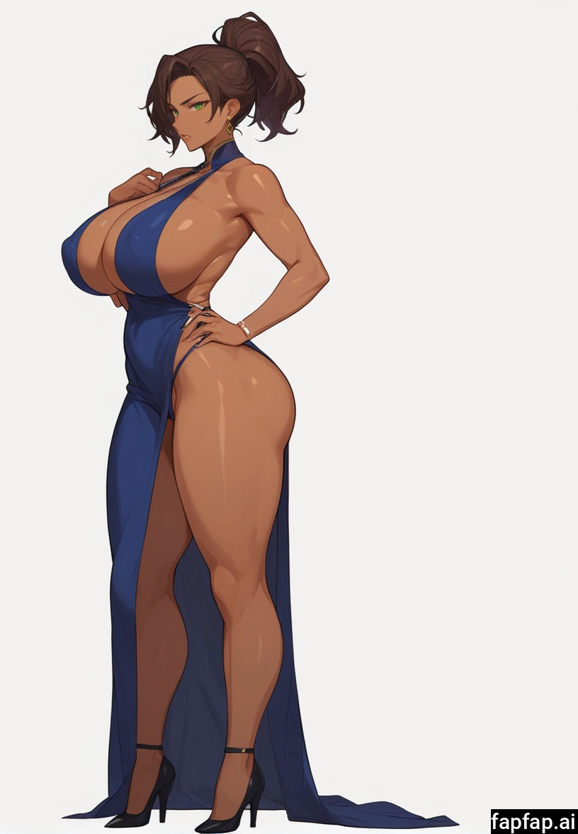 1girl, breasts, high heels, dress, solo, brown hair