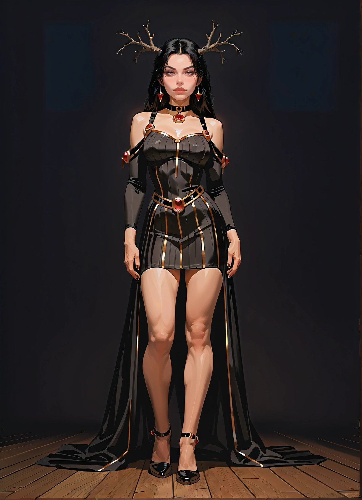 1girl, solo, breasts, dress, jewelry, antlers · Yamete.gg