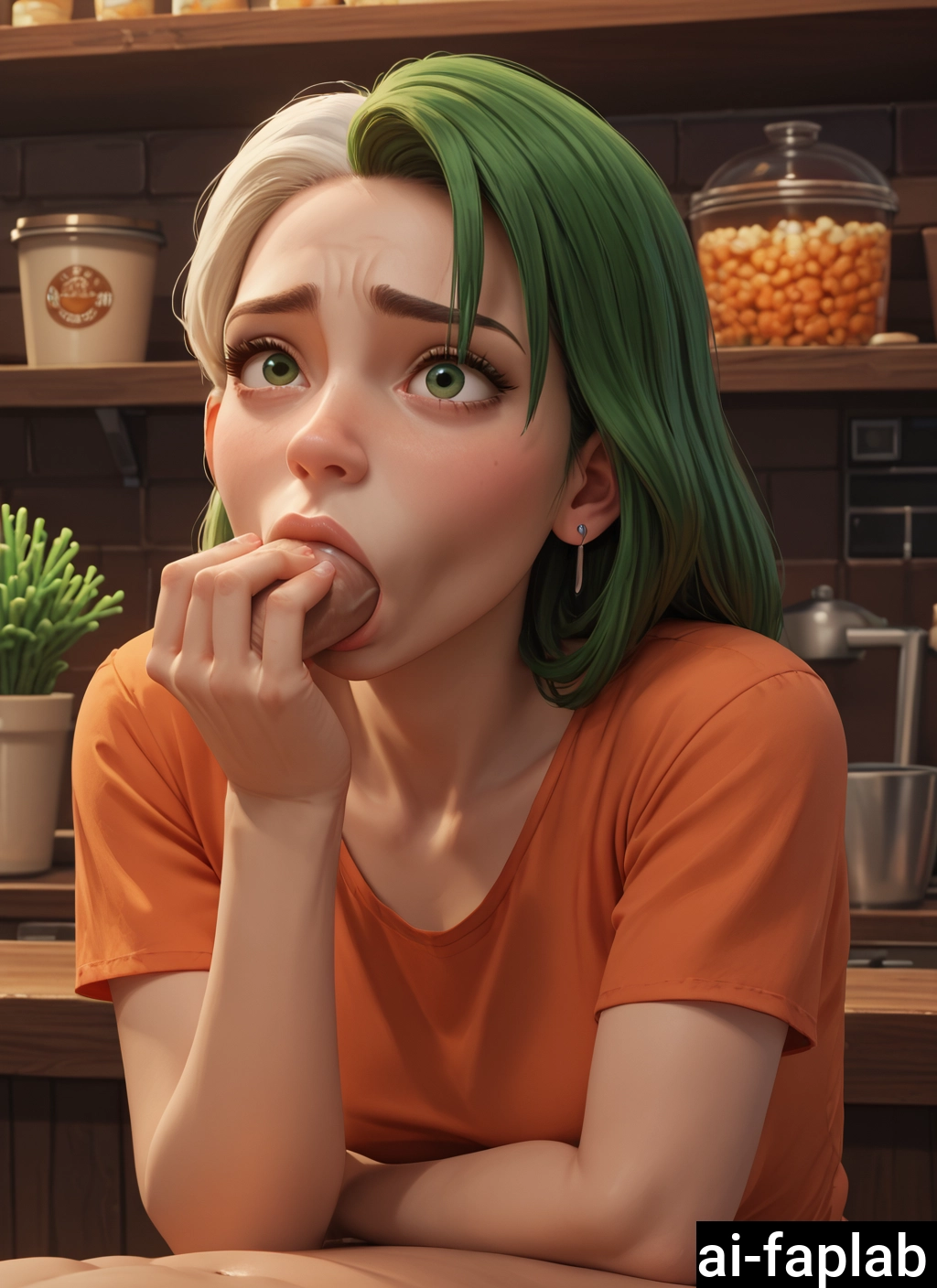 1girl, multicolored hair, green hair, two-tone hair, solo, earrings · Yamete.gg