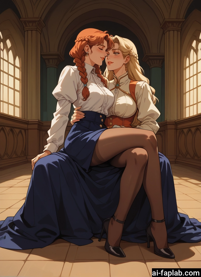 multiple girls, 2girls, pantyhose, yuri, high heels, braid · Yamete.gg