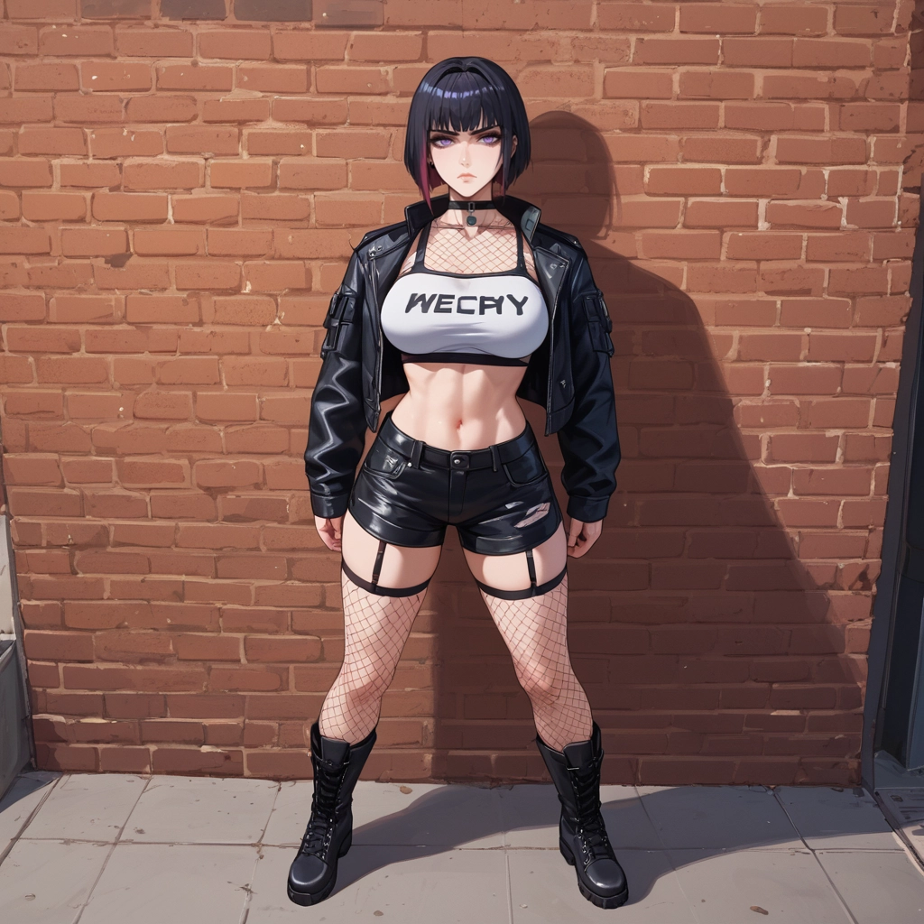 fishnets, 1girl, solo, shorts, breasts, boots · Yamete.gg