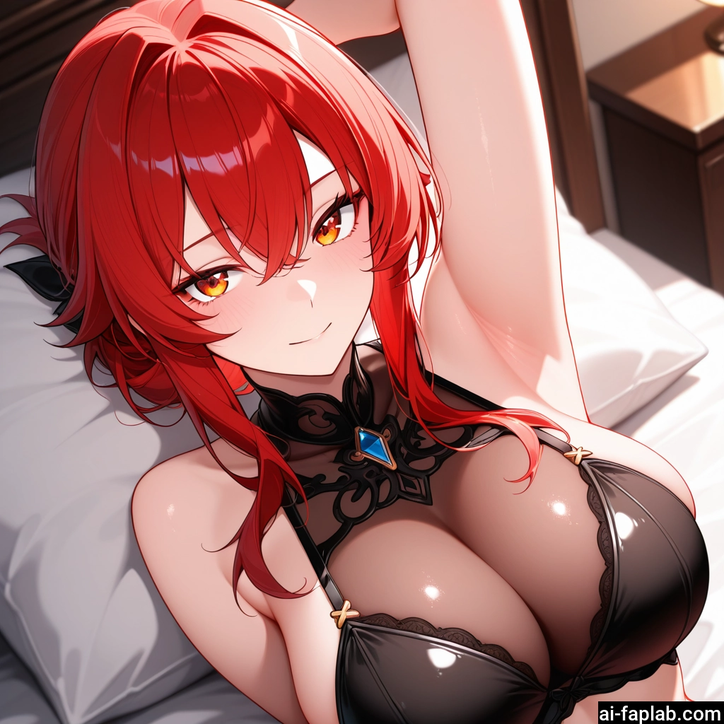 breasts, 1girl, red hair, armpits, large breasts, smile · Yamete.gg