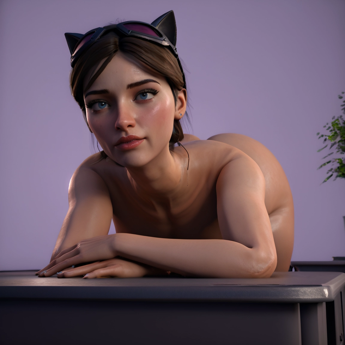 1girl, solo, nude, blue eyes, animal ears, cat ears · Yamete.gg