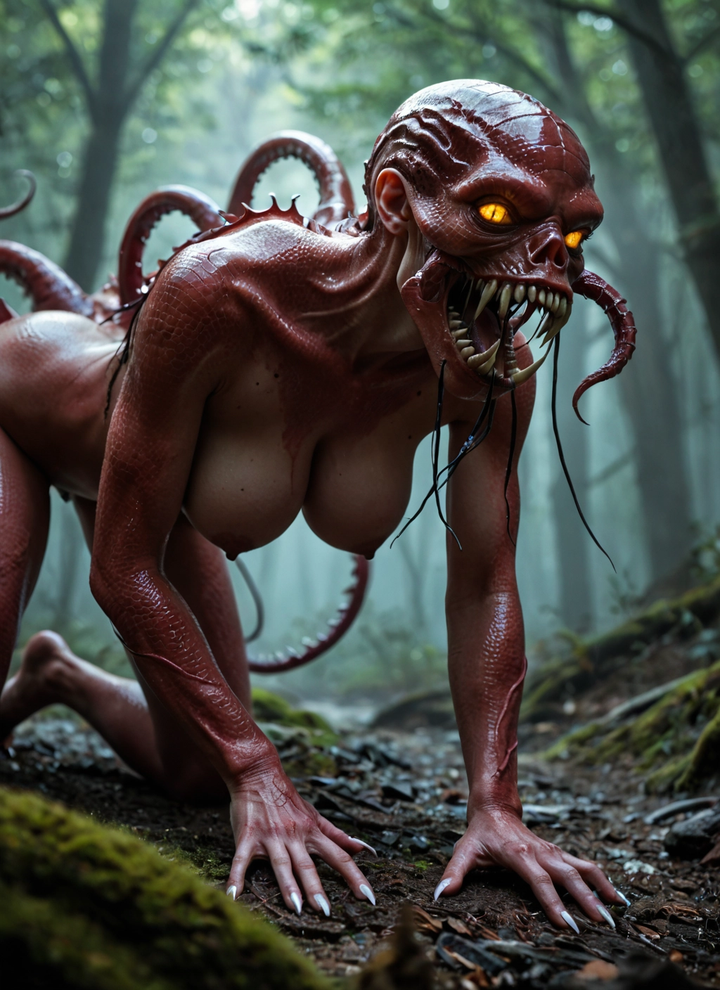 breasts, 1girl, nipples, all fours, solo, nature · Yamete.gg