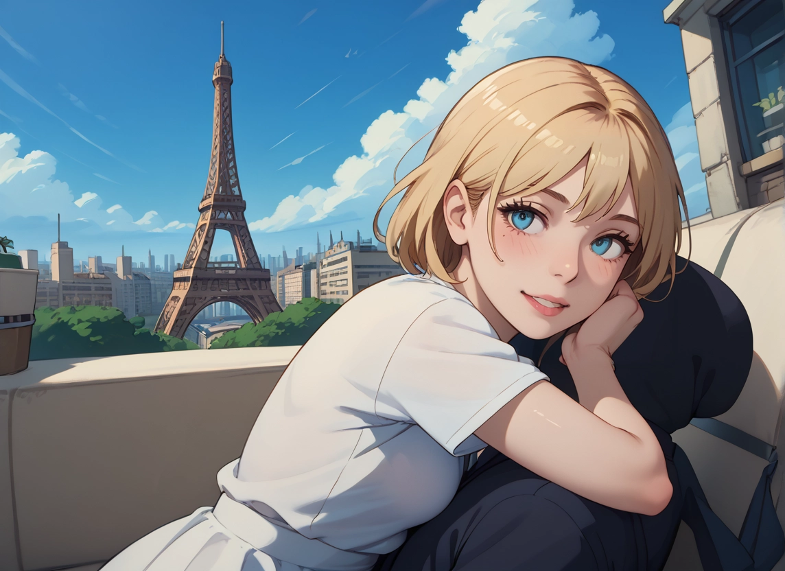 1girl, blue eyes, mole, blonde hair, sky, looking at viewer · Yamete.gg