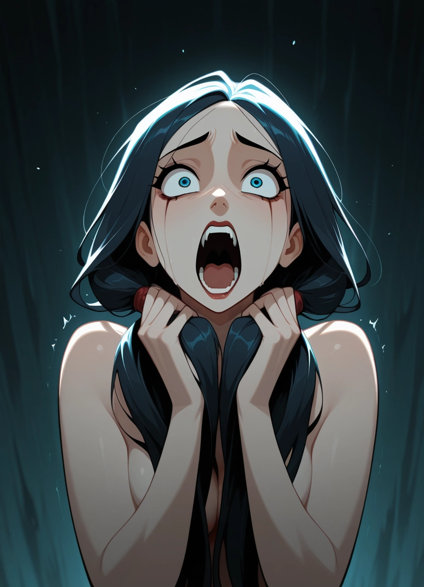 1girl, solo, long hair, black hair, open mouth, breasts · Yamete.gg