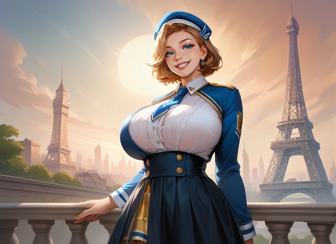 1girl, breasts, smile, jewelry, earrings, hat · Yamete.gg