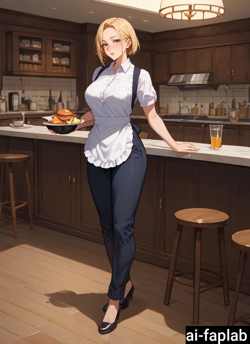 1girl, blonde hair, solo, blue eyes, food, breasts