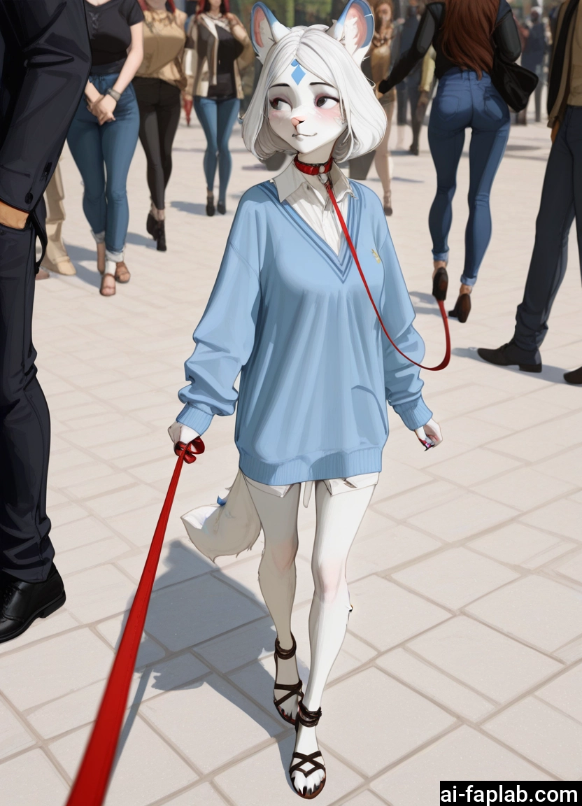 furry, animal ears, furry female, leash, tail, collar