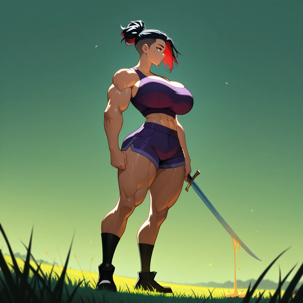 1girl, muscular female, muscular, sword, solo, weapon · Yamete.gg