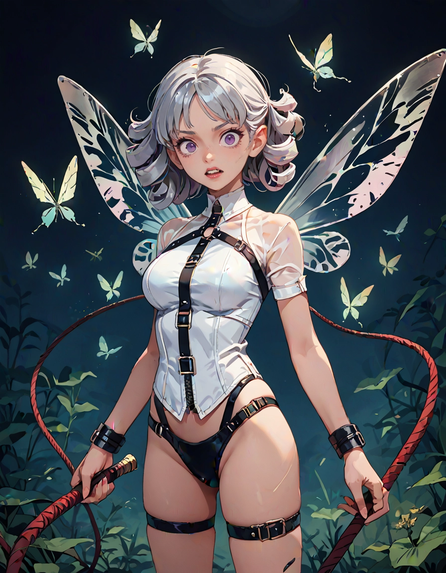 1girl, solo, purple eyes, wings, thigh strap, breasts · Yamete.gg