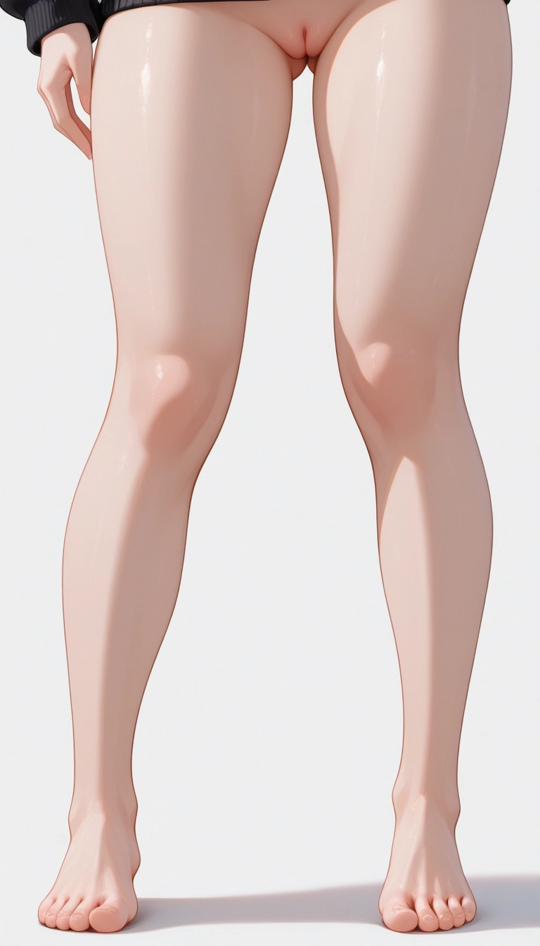 1girl, solo, pussy, barefoot, legs, simple background