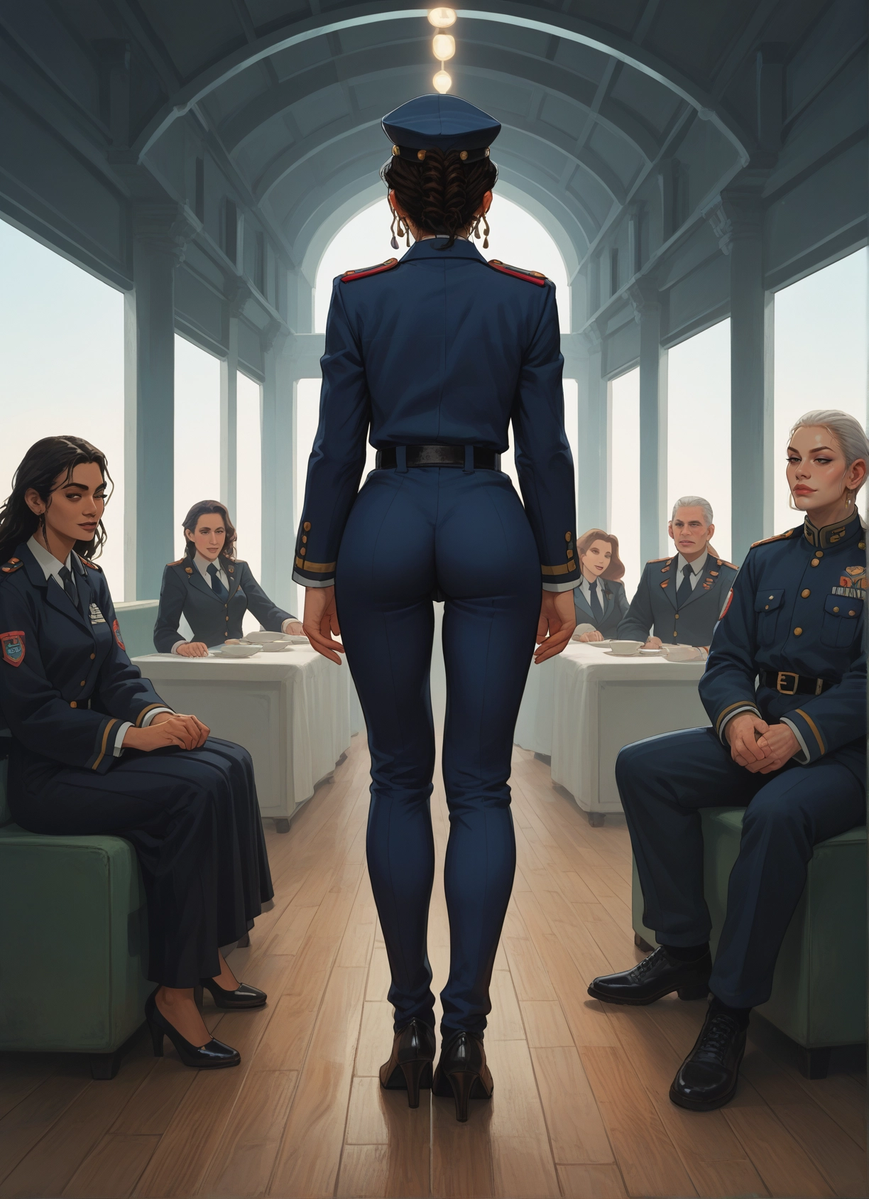 ass, multiple girls, uniform, sitting, high heels, military · Yamete.gg