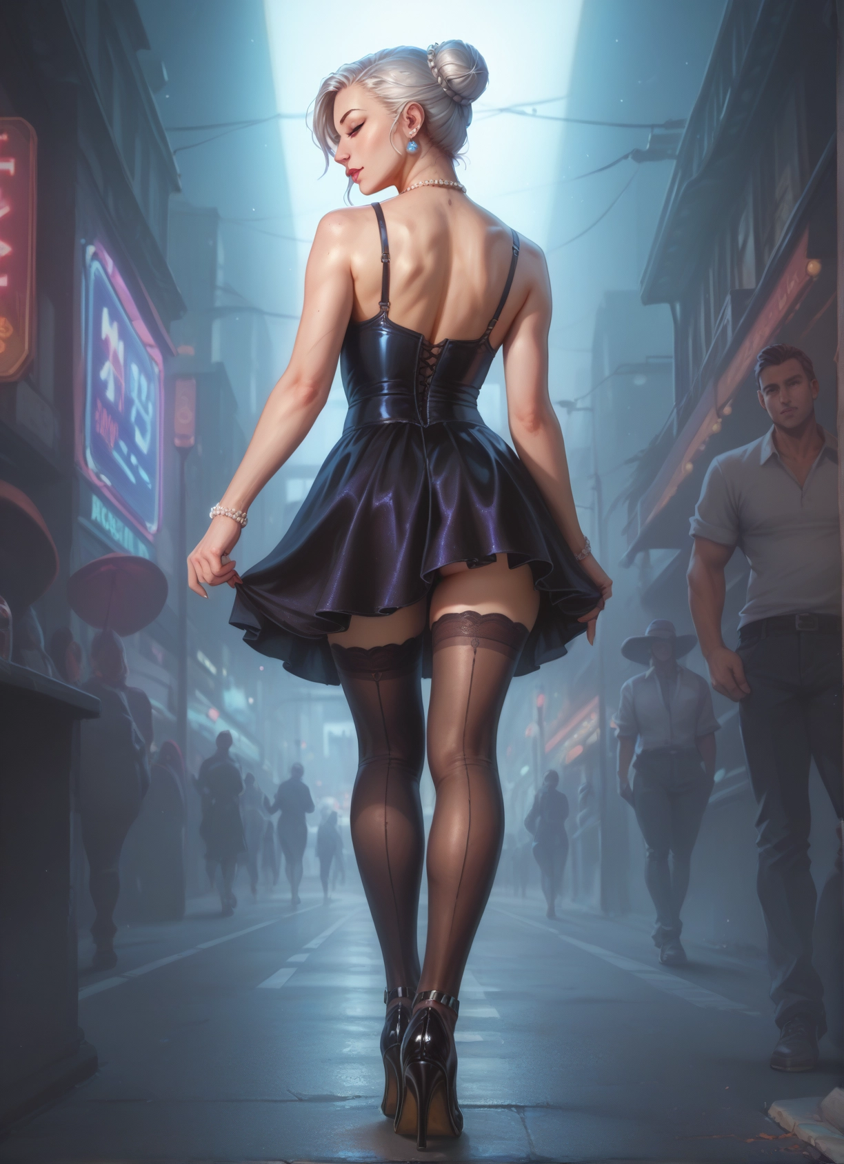thighhighs, jewelry, high heels, 1girl, earrings, dress · Yamete.gg