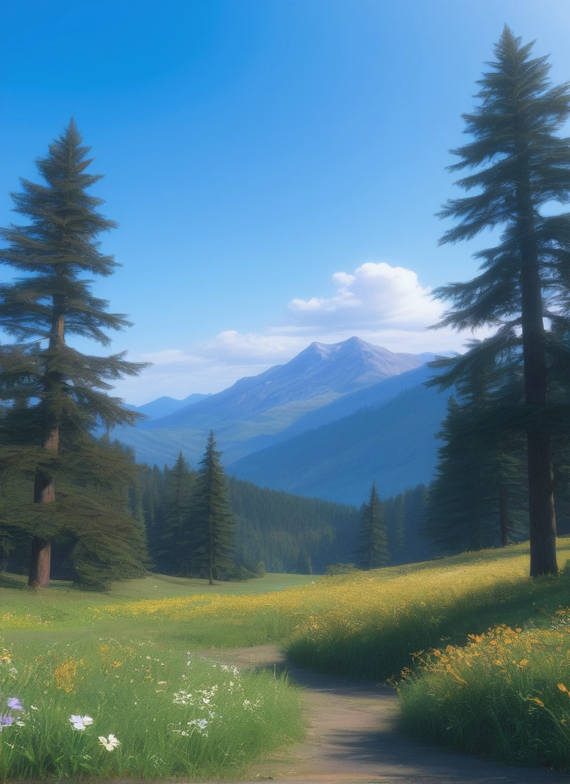 outdoors, scenery, tree, sky, no humans, grass · Yamete.gg