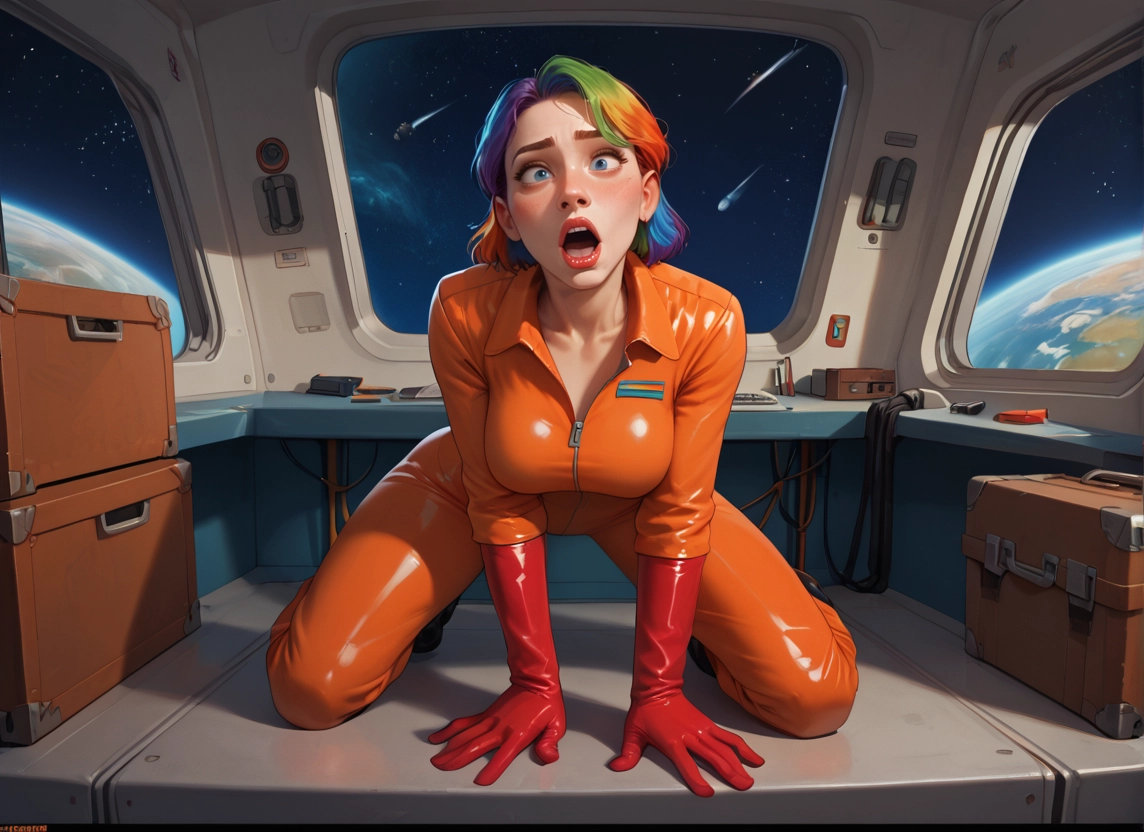 1girl, solo, breasts, gloves, multicolored hair, blue eyes · Yamete.gg