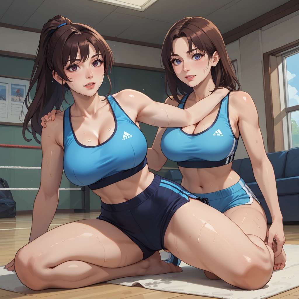 breasts, multiple girls, 2girls, navel, large breasts, cleavage · Yamete.gg