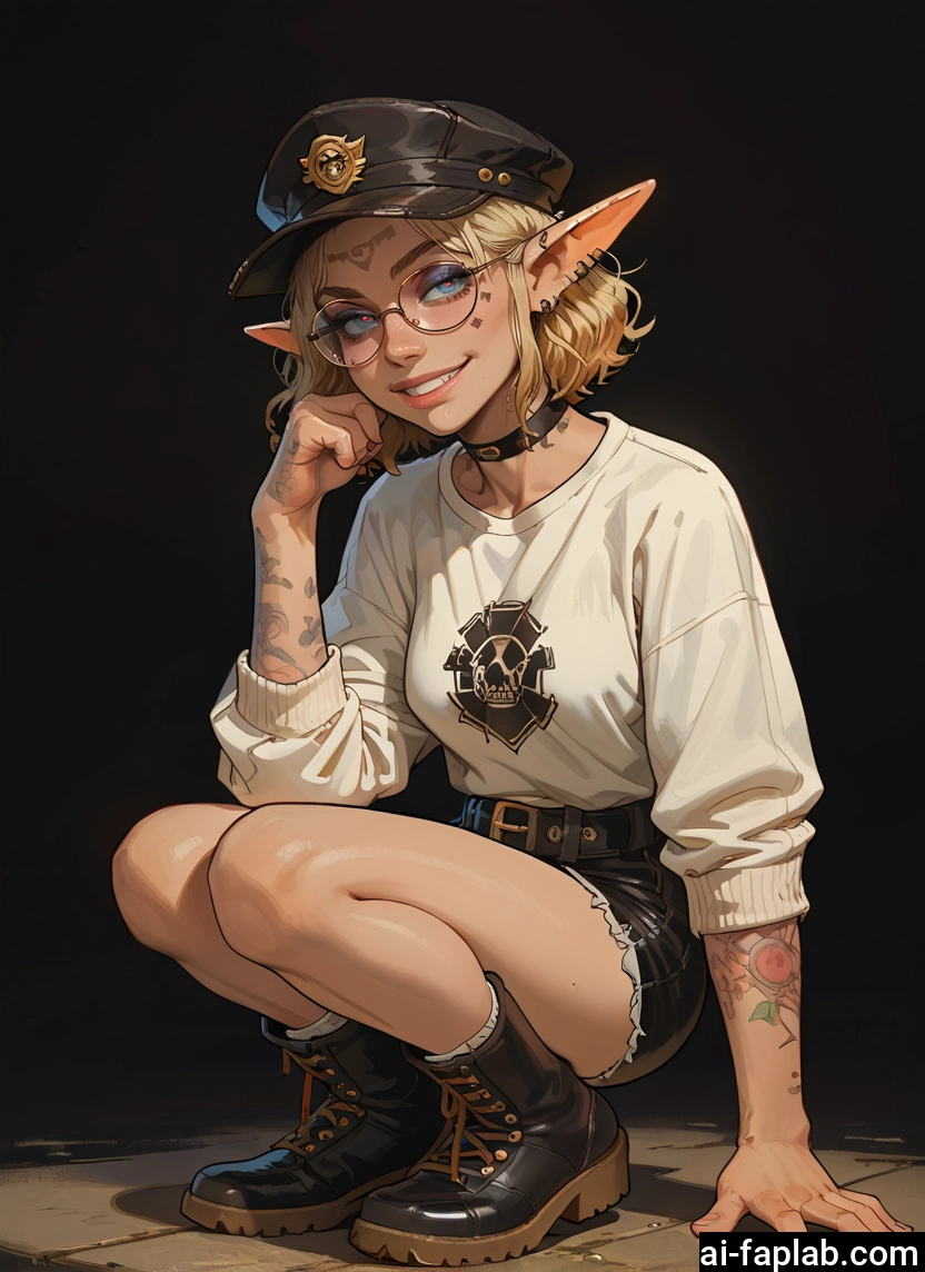 1girl, pointy ears, solo, blonde hair, shorts, glasses · Yamete.gg