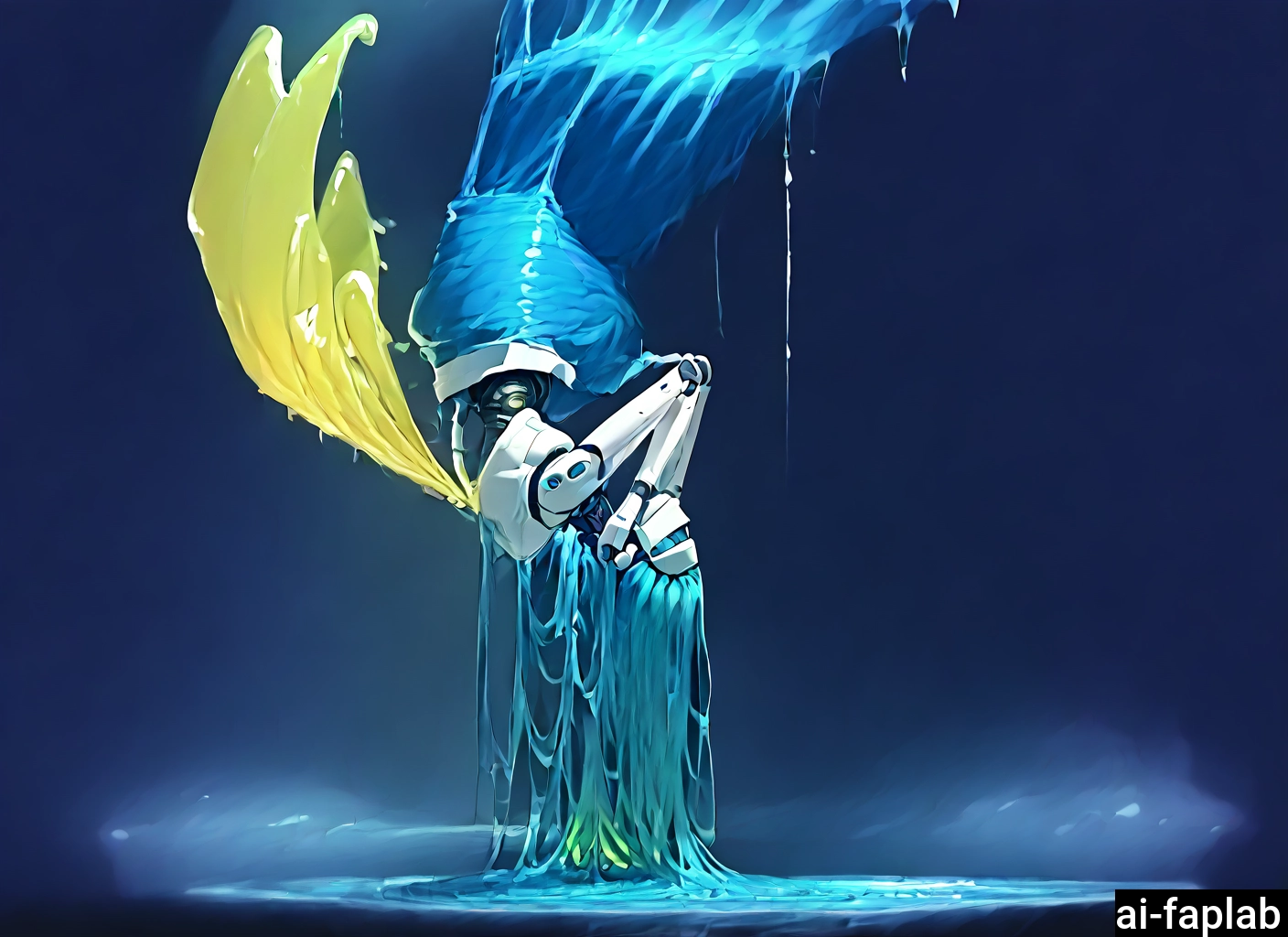 solo, upside-down, 1girl, android, long hair, blue hair · Yamete.gg