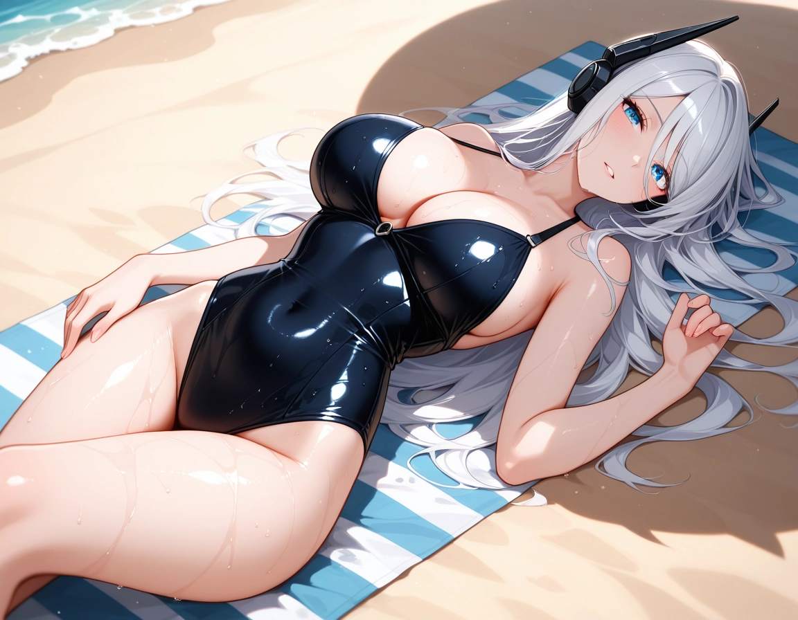 1girl, breasts, solo, one-piece swimsuit, swimsuit, long hair