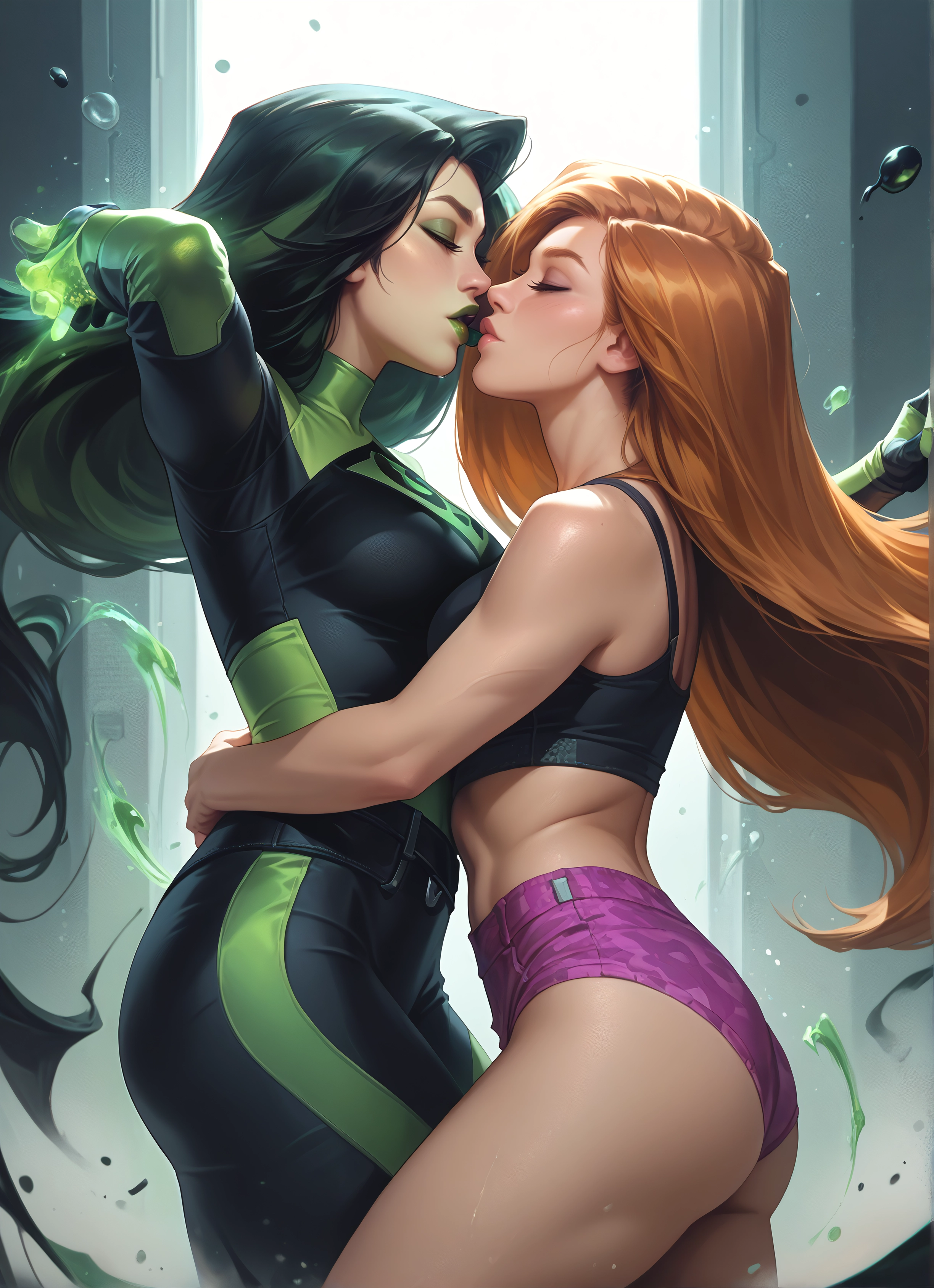 multiple girls, 2girls, yuri, long hair, closed eyes, makeup · Yamete.gg